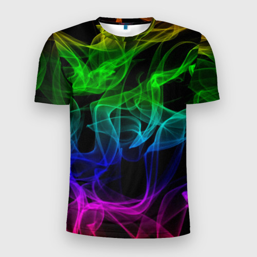 Мужская футболка 3D Slim Разноцветный неоновый дым, цвет 3D печать