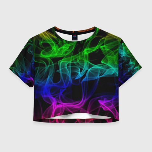 Женская футболка Crop-top 3D Разноцветный неоновый дым, цвет 3D печать