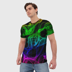 Мужская футболка 3D Разноцветный неоновый дым - фото 2
