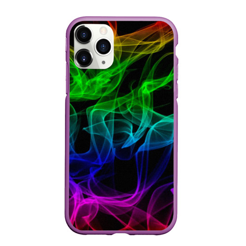 Чехол для iPhone 11 Pro Max матовый с принтом Разноцветный неоновый дым, вид спереди #2