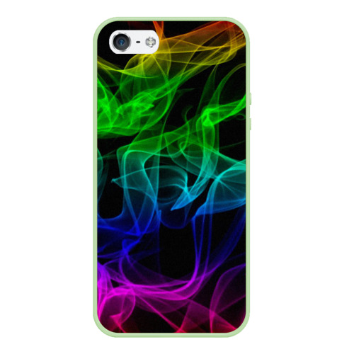 Чехол для iPhone 5/5S матовый Разноцветный неоновый дым, цвет салатовый