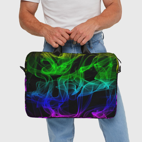 Сумка для ноутбука 3D Разноцветный неоновый дым, цвет 3D печать - фото 5