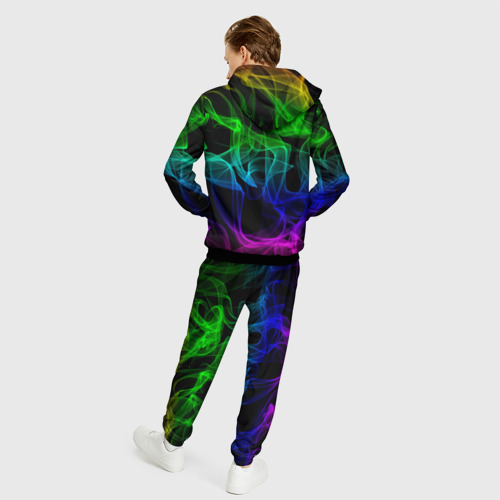 Мужской 3D костюм с принтом Разноцветный неоновый дым, вид сзади #2
