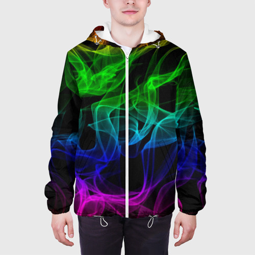 Мужская куртка 3D Разноцветный неоновый дым, цвет 3D печать - фото 4
