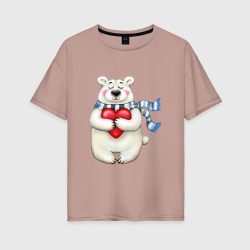 Женская футболка хлопок Oversize Lovebear мишка с сердечком, цвет пыльно-розовый