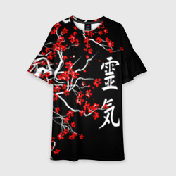 Детское платье 3D Сакура красная - ладонь исцеления иероглифами