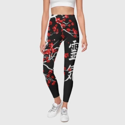 Леггинсы 3D Сакура красная - ладонь исцеления иероглифами - фото 2