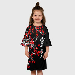 Детское платье 3D Сакура красная - ладонь исцеления иероглифами - фото 2
