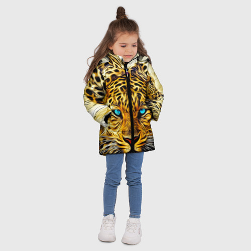 Зимняя куртка для девочек 3D Индийский леопард, цвет черный - фото 5