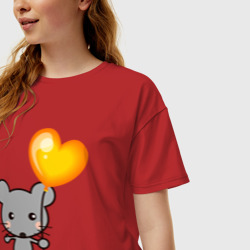 Женская футболка хлопок Oversize Мышонок с шариком - фото 2