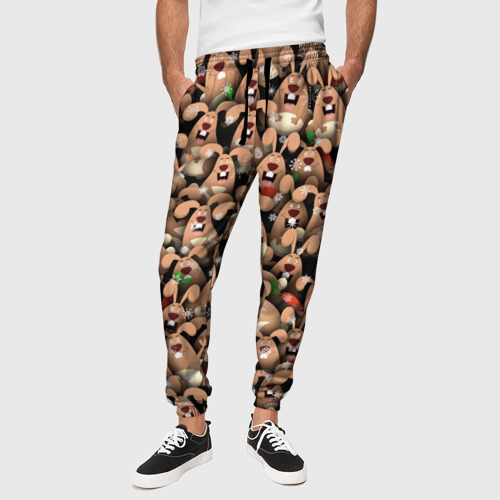 Мужские брюки 3D Новогодние зайцы, цвет 3D печать - фото 4