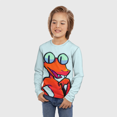 Детский лонгслив 3D с принтом Оранжевый - Радужные друзья, фото на моделе #1