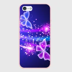 Чехол для iPhone 5/5S матовый Неоновые бабочки