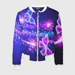 Женский бомбер 3D Неоновые бабочки