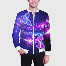 Мужской бомбер 3D Неоновые бабочки - фото 2