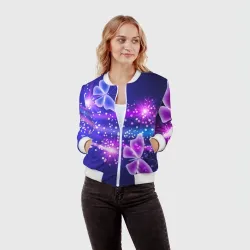 Женский бомбер 3D Неоновые бабочки - фото 2