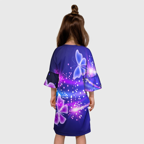Детское платье 3D с принтом Неоновые бабочки, вид сзади #2
