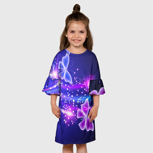 Детское платье 3D с принтом Неоновые бабочки, вид сбоку #3