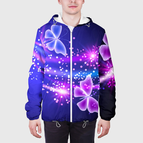 Мужская куртка 3D Неоновые бабочки, цвет 3D печать - фото 4