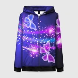 Женская толстовка 3D на молнии Неоновые бабочки