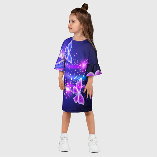 Детское платье 3D с принтом Неоновые бабочки, фото на моделе #1
