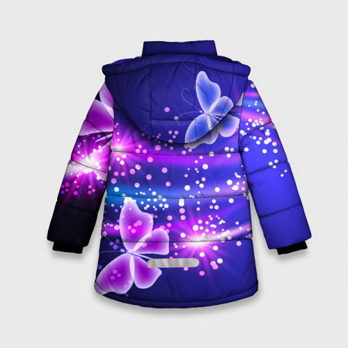 Зимняя куртка для девочек 3D Неоновые бабочки, цвет черный - фото 2