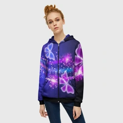 Женская толстовка 3D на молнии Неоновые бабочки - фото 2
