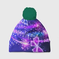 Шапка 3D c помпоном Неоновые бабочки