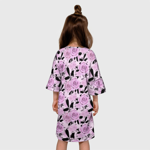 Детское платье 3D с принтом Осенние розовые розы с черными листьями, вид сзади #2