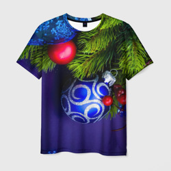 Мужская футболка 3D Новый год ветка ели и ёлочный шар