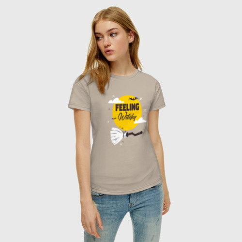 Женская футболка хлопок с принтом Feeling Witchy, фото на моделе #1