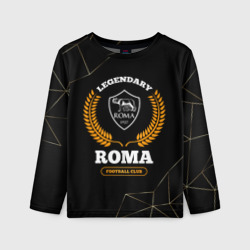 Детский лонгслив 3D Лого Roma и надпись legendary football club на темном фоне