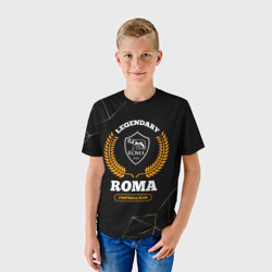 Детская футболка 3D Лого Roma и надпись legendary football club на темном фоне - фото 2