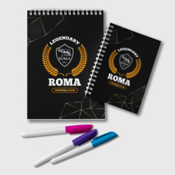 Блокнот Лого Roma и надпись legendary football club на темном фоне