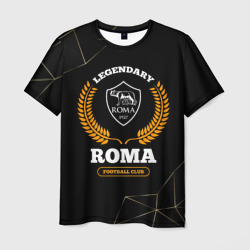 Мужская футболка 3D Лого Roma и надпись legendary football club на темном фоне