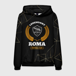 Мужская толстовка 3D Лого Roma и надпись legendary football club на темном фоне