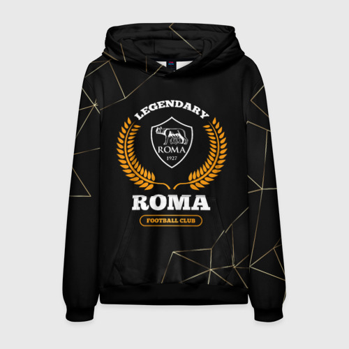Мужская толстовка 3D Лого Roma и надпись legendary football club на темном фоне, цвет черный