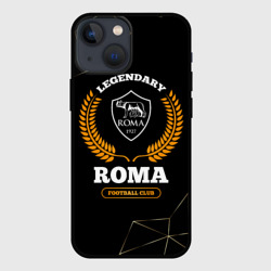 Чехол для iPhone 13 mini Лого Roma и надпись legendary football club на темном фоне