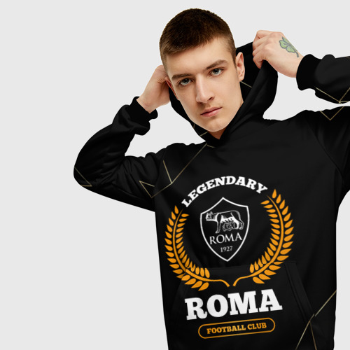 Мужская толстовка 3D Лого Roma и надпись legendary football club на темном фоне, цвет черный - фото 5