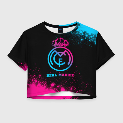 Женская футболка Crop-top 3D Real Madrid - neon gradient, цвет 3D печать