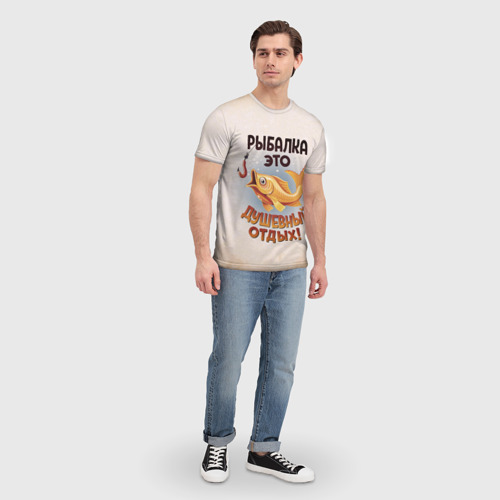 Мужская футболка 3D с принтом Лозунг к рыбалке, вид сбоку #3