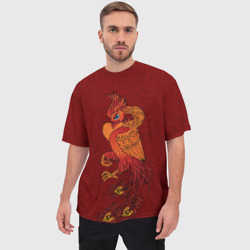 Мужская футболка oversize 3D Огненный Феникс на красном фоне Символ Возрождения - фото 2