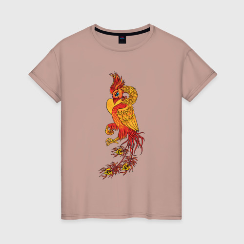 Женская футболка хлопок Огненный Феникс Символ Возрождения, цвет пыльно-розовый
