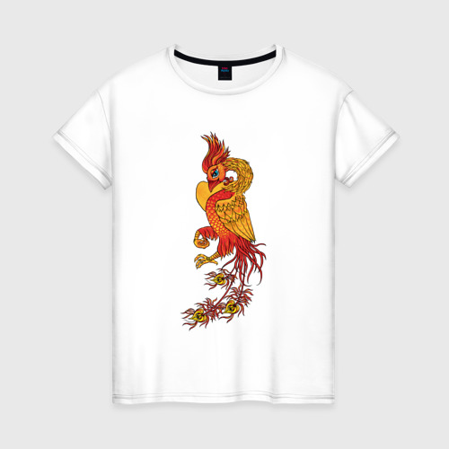 Женская футболка из хлопка с принтом Огненный Феникс Символ Возрождения, вид спереди №1