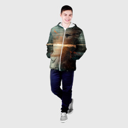 Мужская куртка 3D Светло-синий абстрактный фон и брызки красок - фото 2
