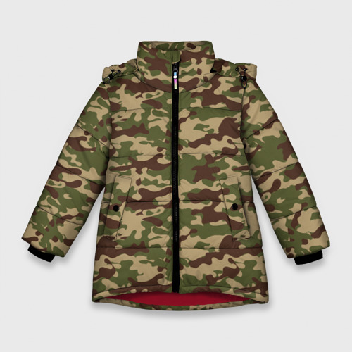 Зимняя куртка для девочек 3D с принтом Камуфляж ВСР-98 Флора, вид спереди #2