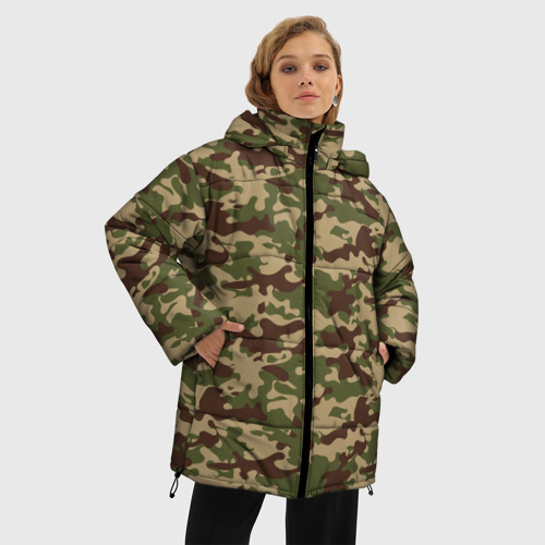 Женская зимняя куртка 3D с принтом Камуфляж ВСР-98 Флора, фото на моделе #1