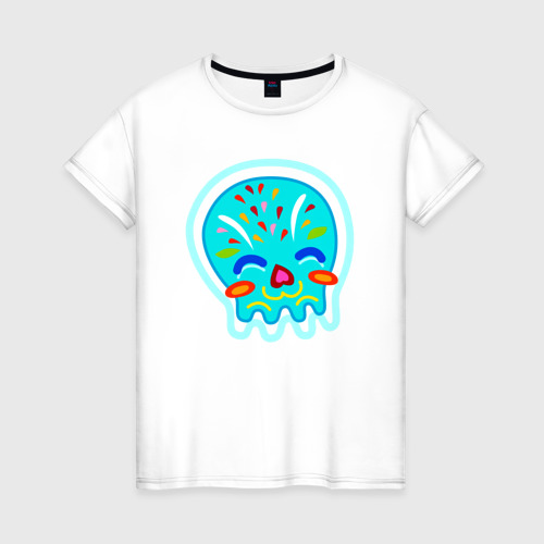 Женская футболка из хлопка с принтом Светло-синий морской житель, вид спереди №1