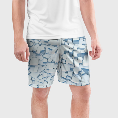 Мужские шорты спортивные с принтом Множество белых кубов в абстракции, фото на моделе #1
