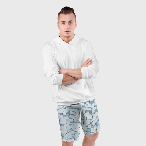 Мужские шорты спортивные с принтом Множество белых кубов в абстракции, фото #4